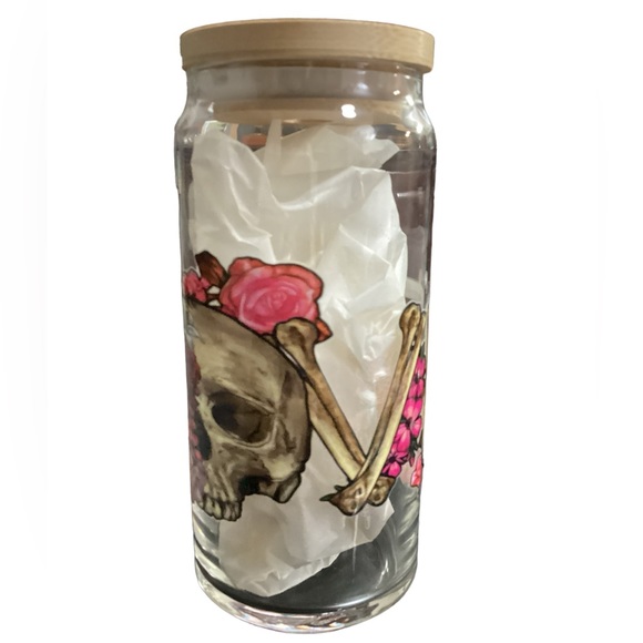 New LOVE skeleton flowers Cup with Bamboo Lid and Straw 20oz - Picture 8 of 11